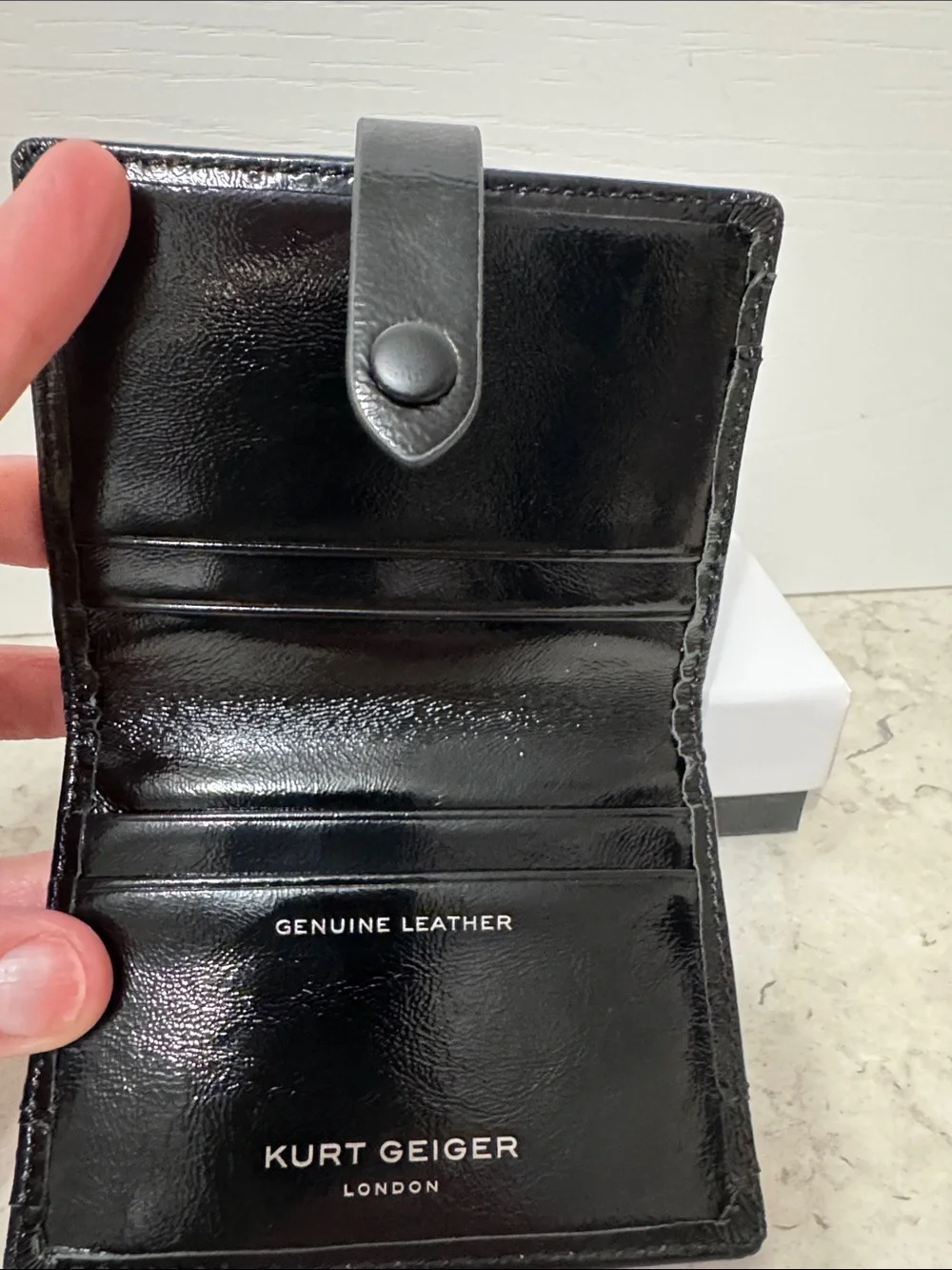 NWT and box Kurt Geiger Black London drench Quilted Patent Card Holder